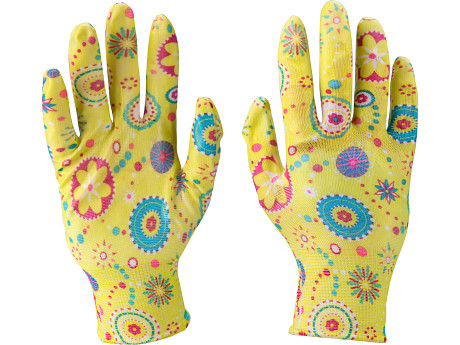 rukavice zahradní nylonové polomáčené v nitrilu, velikost 9'