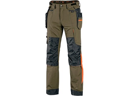 Kalhoty CXS NAOS pánské, khaki-olivová,, HV oranžové doplňky, vel. 52