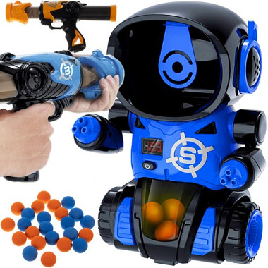 Kruzzel 23171 Strieľajúca hra robot - 2 pištole na penové loptičky a terč v tvare robota modrá