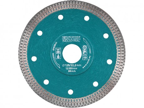 kotúč diamantový rezný turbo Thin Cut suché i mokré rezanie, 125x22,2mm, EXTOL INDUSTRIAL