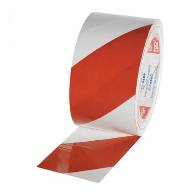 Tesa Vyznačovacia páska PVC pre trvalé značenie červeno-biele šrafovanie 33 m x 50 mm