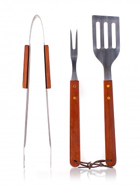 nářadí grilovací BBQ nerez, dřev.ruk. sada 3díl.