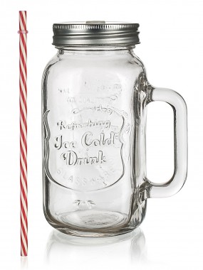 hrnek 700ml MADEIRA, s víčkem a brčkem, sklo/kov/PH