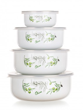 miska sada 8díl. (10,14,16,18cm + 4 víčka) smalt OLIVES