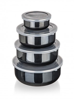 miska sada 8díl. (10,14,16,18cm + 4 víčka) smalt METALIC Black