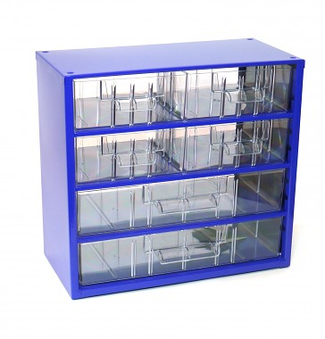 skříňka 2 velikosti 4 stř.,2 vel.zásuvky 30,5x28x15,5cm kov.MO