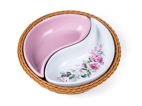 miska sada 2díl. pr.20,5cm ROSE, v košíku, keramika/proutí