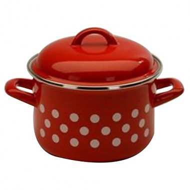 Metalac kastról smaltovaný hlboký s pokrievkou puntík 20cm 4l